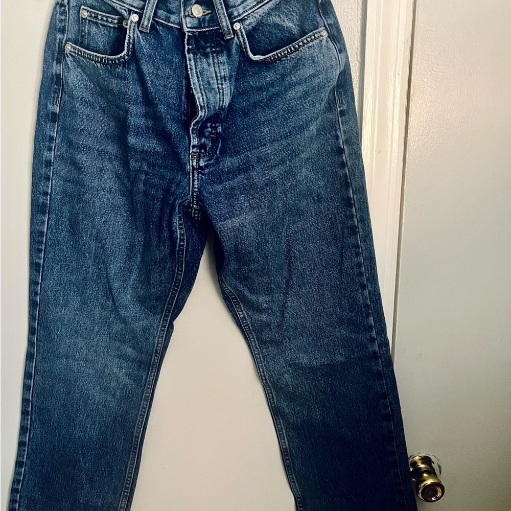 Topshop Hourglass Kort Jeans in Mid Blue